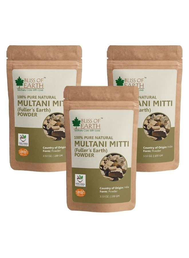 100% Pure Multani Mitti Powder | Fuller's Earth Powder | 100GM | Great For Hair, Face, Skin Pack of 3