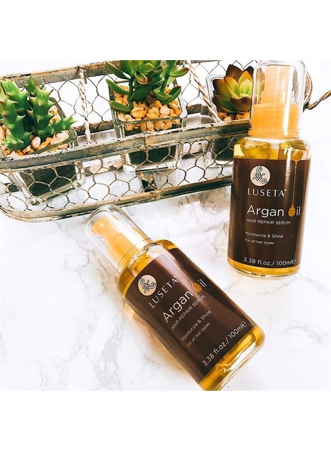 Luseta Argan Oil for Hair, 100% Pure Argan Oil Hair Serum for Frizzy Control Dry Damage Hair, Repair Hair Shine Smoothing Strengthening & Nourishing, All Hair Types 3.38 Fl oz