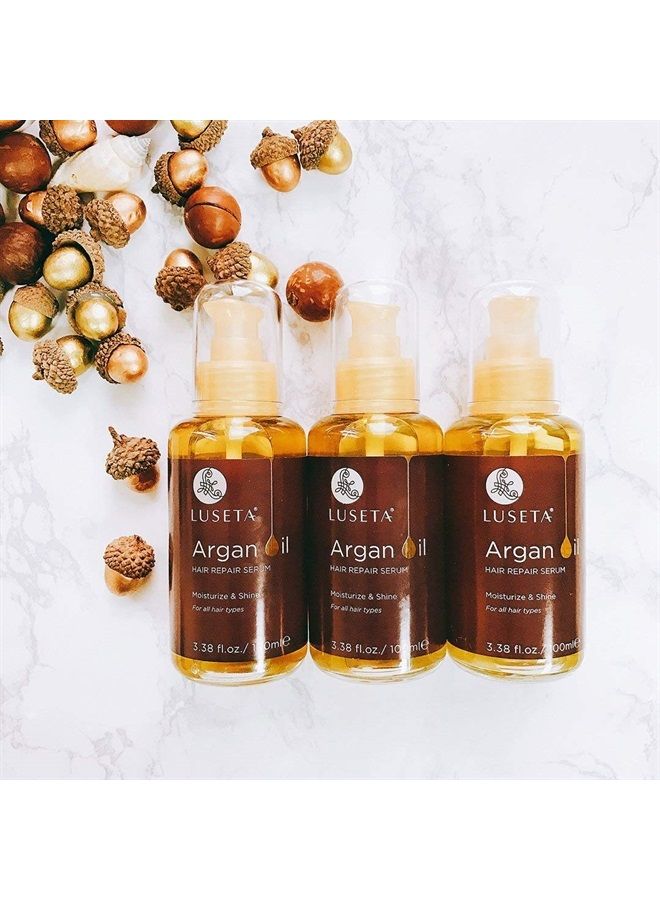 Luseta Argan Oil for Hair, 100% Pure Argan Oil Hair Serum for Frizzy Control Dry Damage Hair, Repair Hair Shine Smoothing Strengthening & Nourishing, All Hair Types 3.38 Fl oz