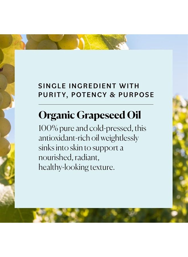 Organic Grapeseed Oil for Face, 100% Pure & Cold-Pressed USDA Certified Organic to Moisturize, Clarify & Brighten, 8 fl. Oz