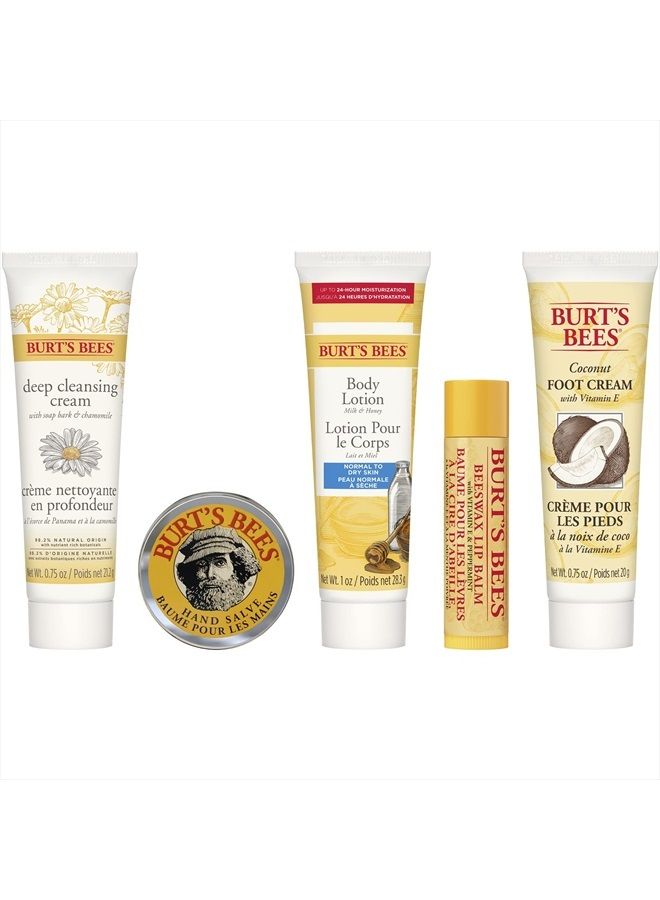 Easter Basket Stuffers Gifts, 5 Body Care Products, Everyday Essentials Set - Original Beeswax Lip Balm, Deep Cleansing Cream. Hand Salve, Body Lotion & Foot Cream, Travel Size