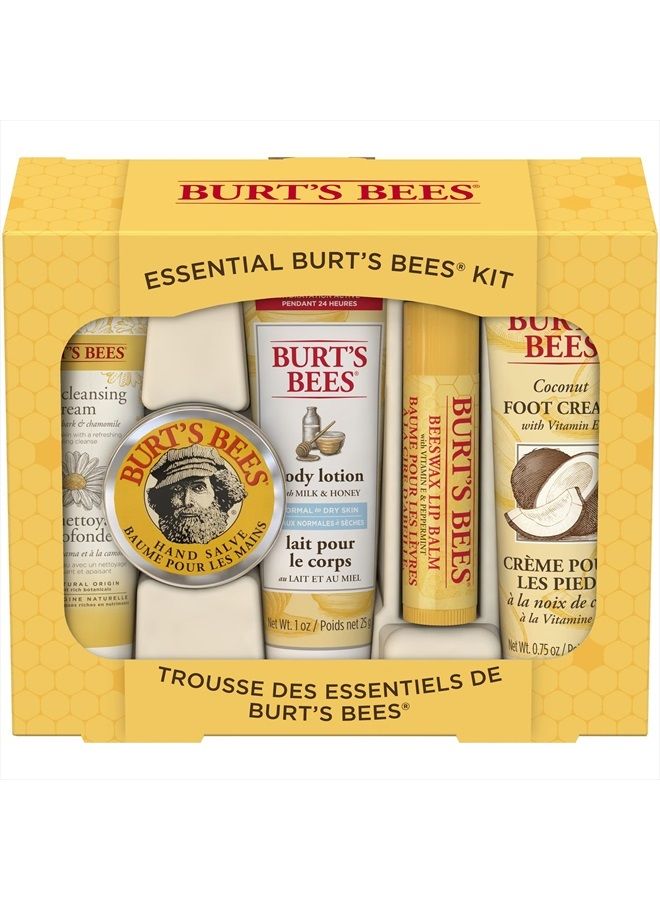Easter Basket Stuffers Gifts, 5 Body Care Products, Everyday Essentials Set - Original Beeswax Lip Balm, Deep Cleansing Cream. Hand Salve, Body Lotion & Foot Cream, Travel Size