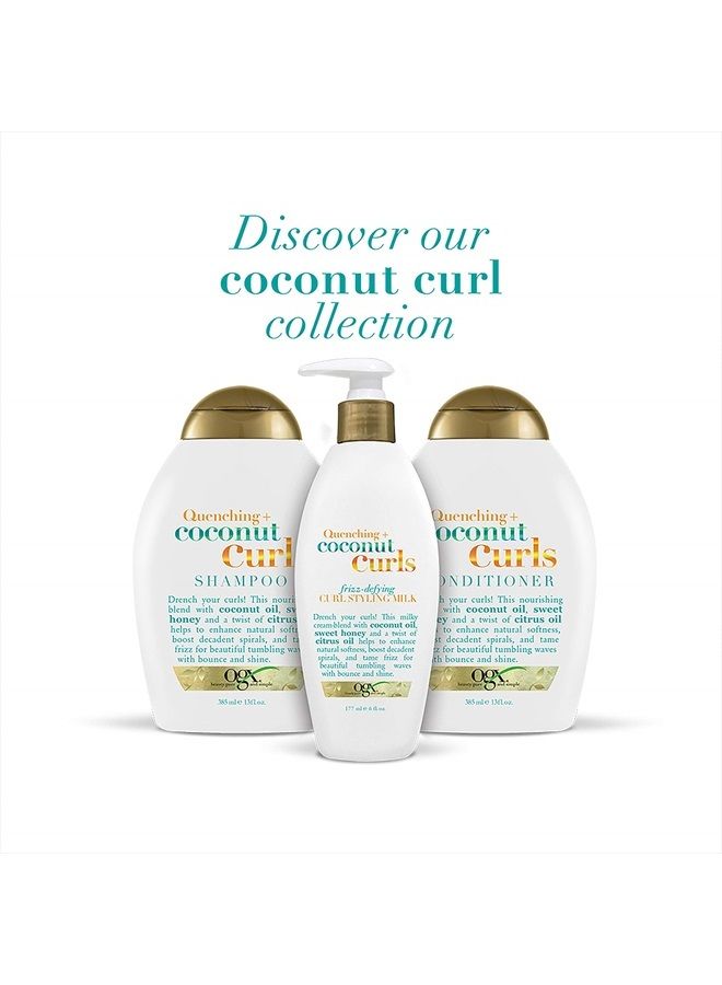 Quenching + Coconut Curls Frizz-Defying Curl Styling Milk, Nourishing Leave-In Hair Treatment with Coconut Oil, Citrus Oil & Honey, Paraben-Free and Sulfated-Surfactants Free, 6 fl oz