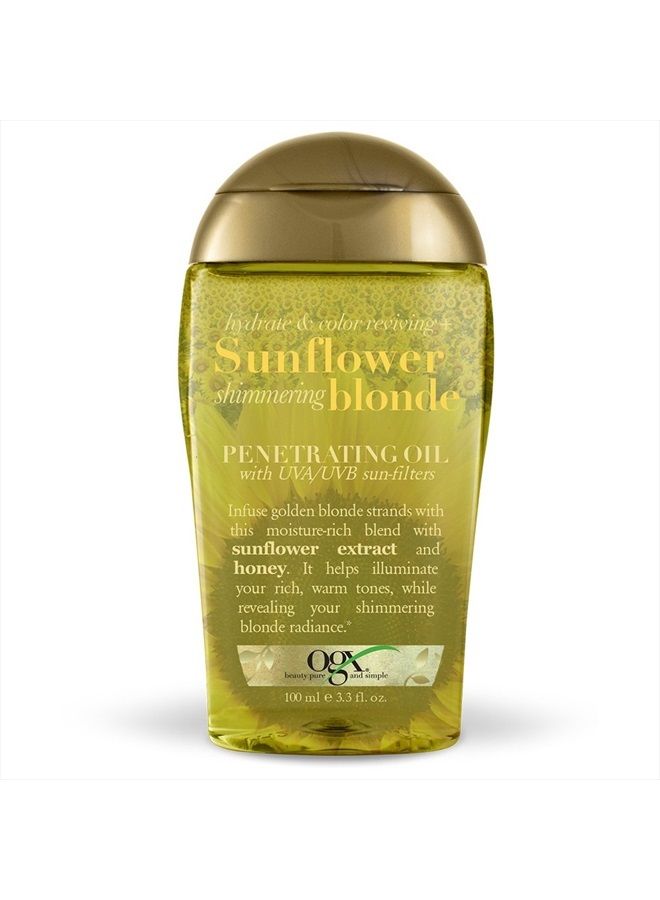 Hydrate & Color Reviving + Sunflower Shimmering Blonde Penetrating Oil with UVA/UVB Sun-Filters, 3.3 Ounce