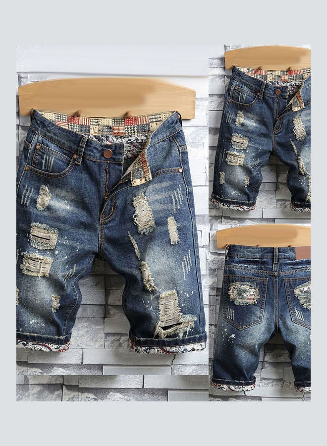Ripped Short Jeans Blue