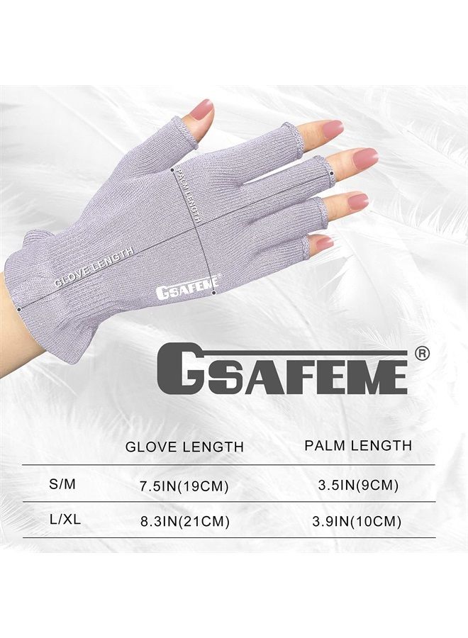 Gel Manicure Gloves Anti UV Fingerless Gloves, UV Gloves for Gel Nails, UPF50+ UV Protection Gloves for Manicures Nail Art, Skin Protect Hands Moisturizing Gloves, Purple Large 1 pair