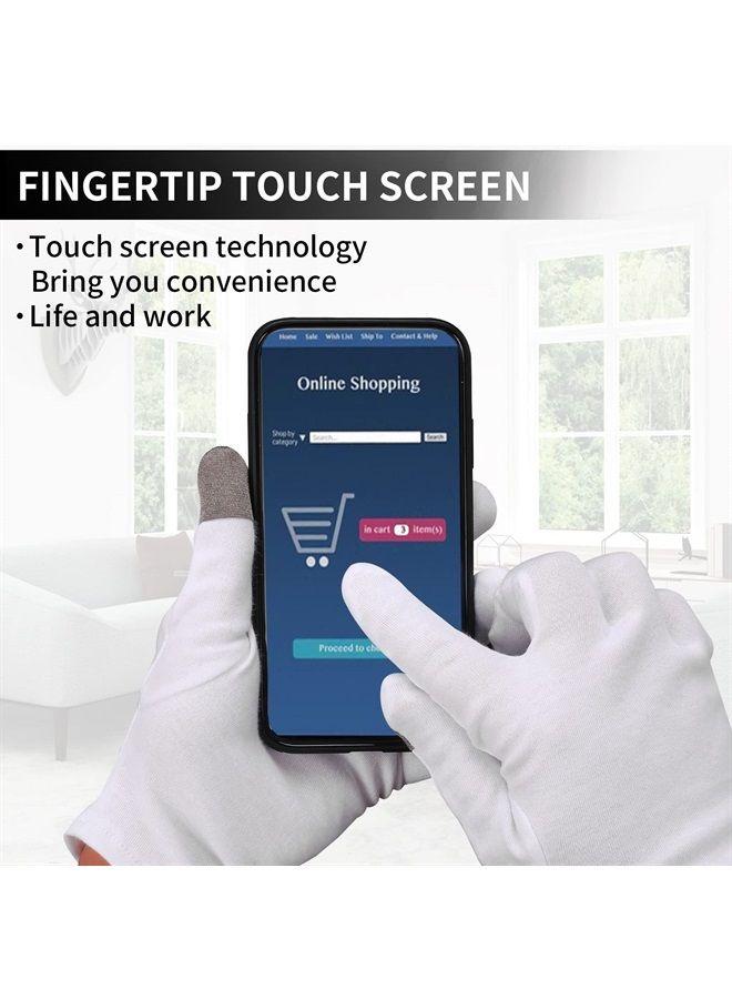 2 Pairs Touch Screen Moisturizing Gloves White Cotton Moisturizing Gloves Overnight Bedtime Heal Eczema Sleeping Lotion Hand Spa Treatment Gloves Repair Rough Cracked Dry Chapped Hands Skin