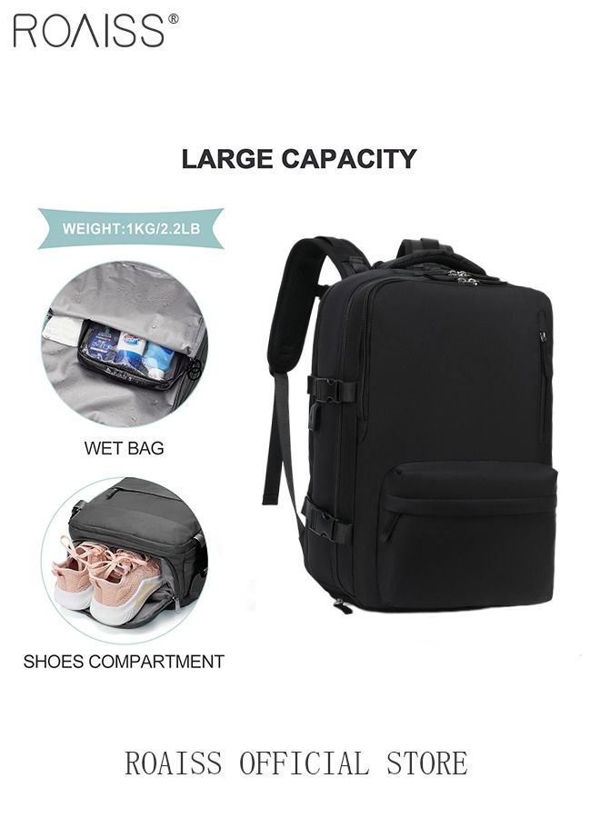 Travel Backpack for Men Women Carry On Backpack with USB Charging Port Shoe Compartment 15.6 Inch Laptop Backpack Flight Approved College School Bag Casual Daypack for Weekender Business Hiking