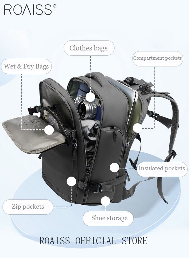 Travel Backpack for Men Women Carry On Backpack with USB Charging Port Shoe Compartment 15.6 Inch Laptop Backpack Flight Approved College School Bag Casual Daypack for Weekender Business Hiking