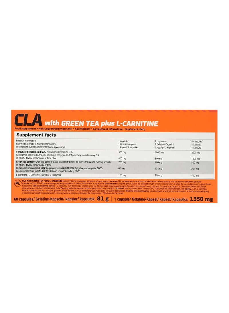 Olimp CLA with Green Tea Plus L-Carnitine and Weight Loss Supplements, 60 capsules