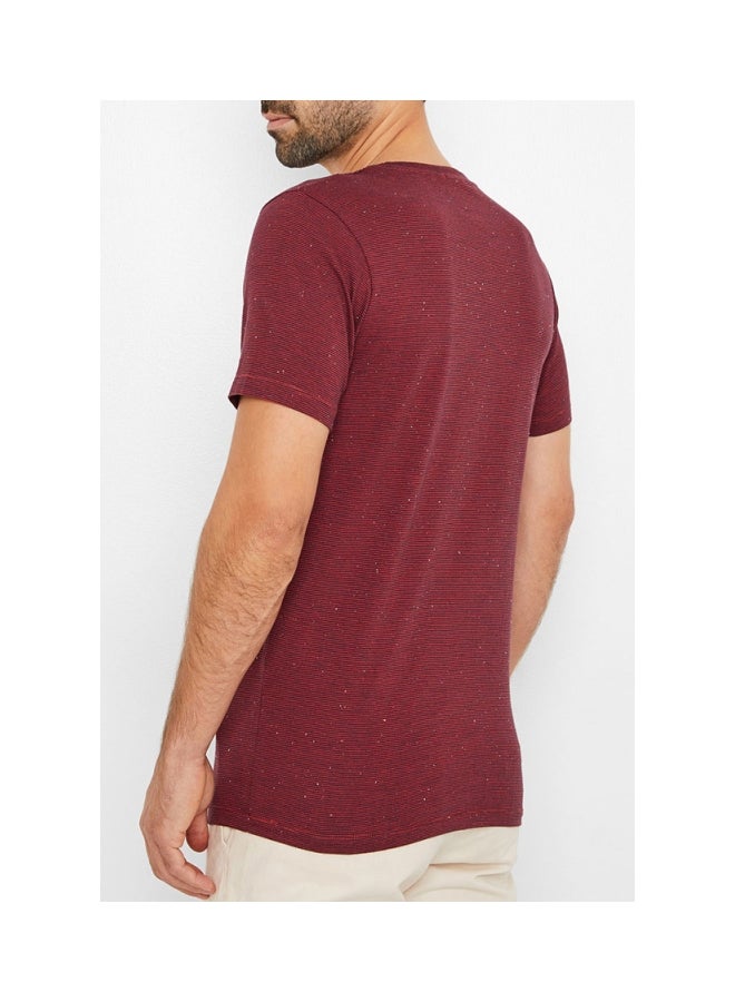 Embroidery Detailed Melange T-Shirt Brick Red