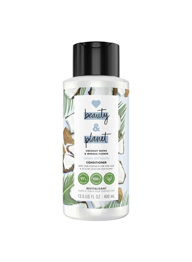 Love Beauty and Planet Volume & Bounty 100% Biodegradable Conditioner For Thin and Fine Hair Care Coconut Water & Mimosa Flower Volumizing Conditioner 0% Silicones, Parabens, and Dyes 13.5 oz