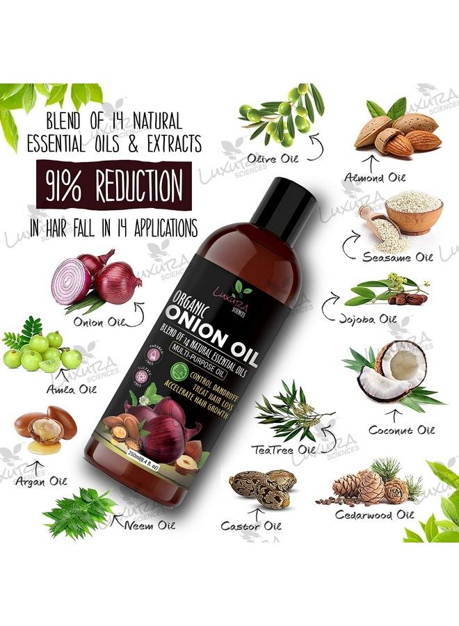 250 Ml Onion Hair Oil With 14 Essential Oils Multipurpose Hair Growth Oil/Serum For Complete Hair Treatment With Argan Bhringraj Hibiscus Sesameamlasweet Almond Olive And More (1)