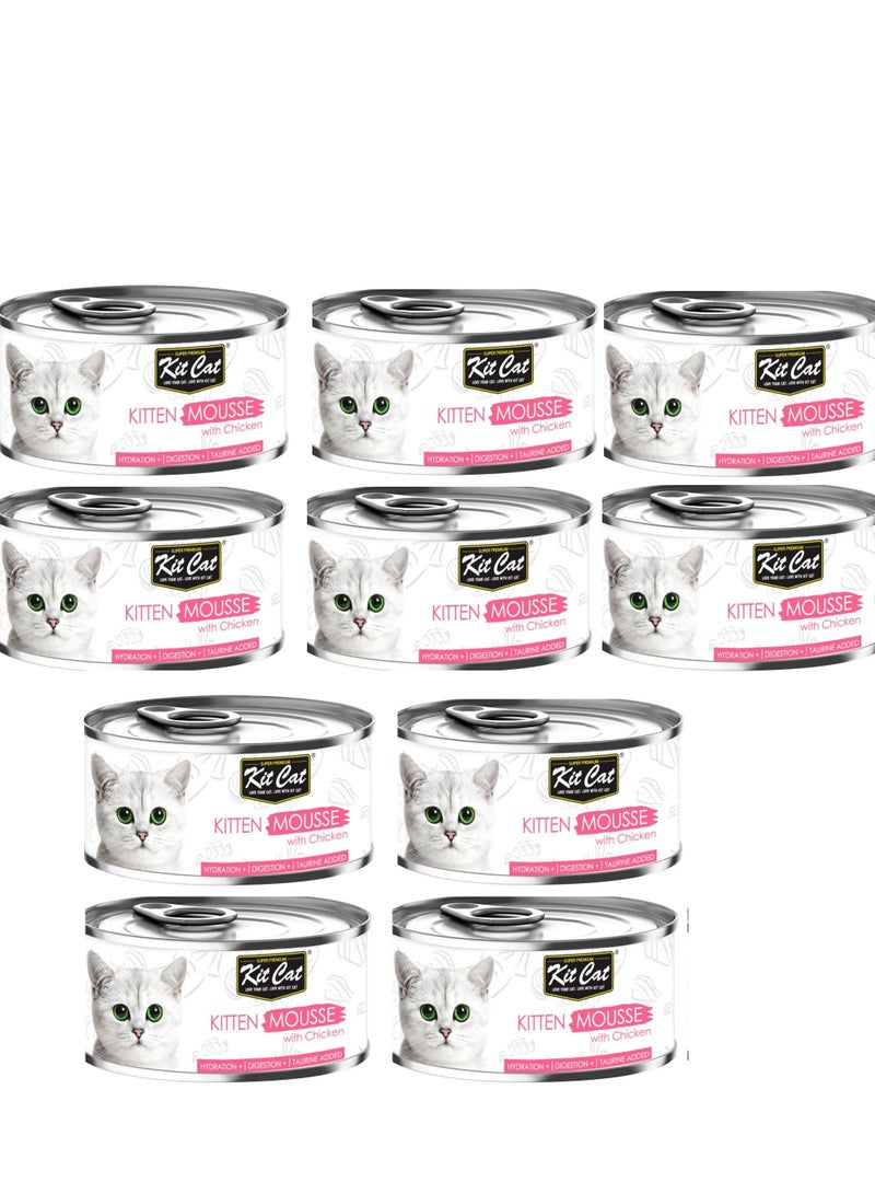 10Pc Kitten Mousse with Chicken Kittens Wet Food 80g