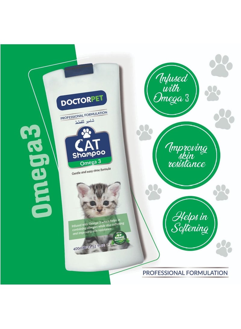 Doctor Pet Cat Shampoo Omega-3 400 ML – Moisturizing, Hypo-Allerginic, Gentle Formula for Soft, Healthy Coat & Skin