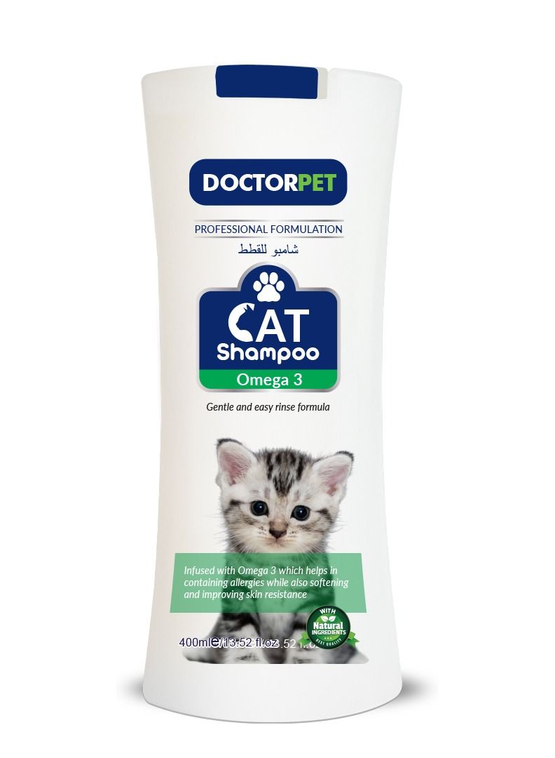 Doctor Pet Cat Shampoo Omega-3 400 ML – Moisturizing, Hypo-Allerginic, Gentle Formula for Soft, Healthy Coat & Skin