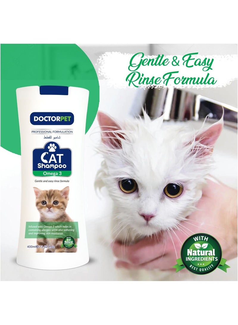 Doctor Pet Cat Shampoo Omega-3 400 ML – Moisturizing, Hypo-Allerginic, Gentle Formula for Soft, Healthy Coat & Skin