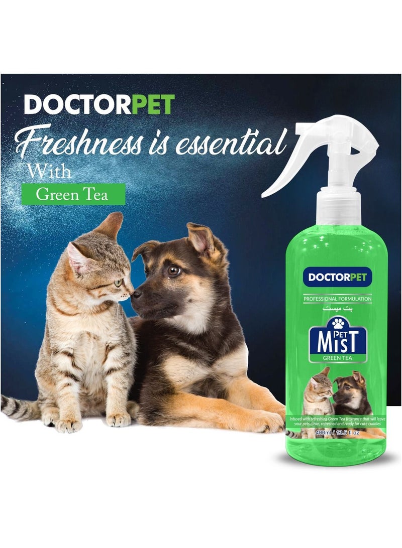 Doctor Pet Green Tea Fragrance Mist Cologne 400ML – Pet Safe Deodorizing Spray, Refreshing Green Tea Scent, Long-Lasting Freshness, Hypoallergenic for Cats and Dogs