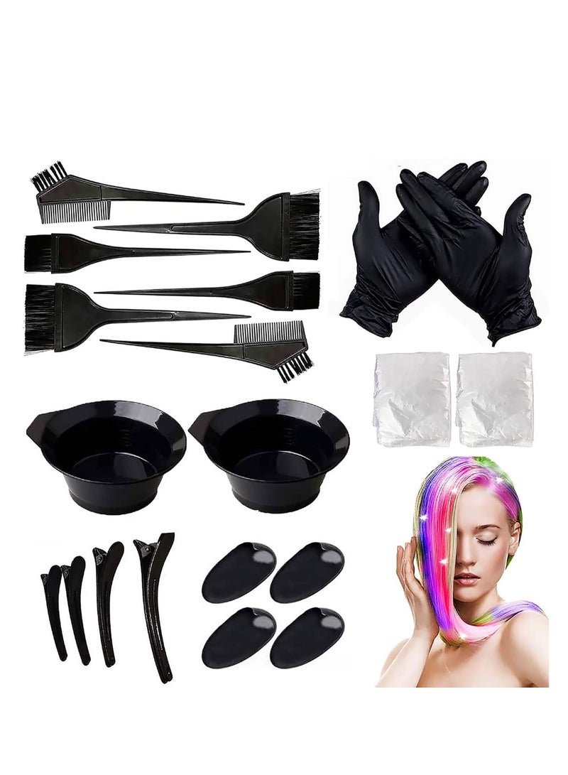 Hair Dye Kit Coloring DIY Beauty Salon Tool Kit- Tinting Bowl Brush Comb, Ear Cover, Mixing Spoon Cap Gloves Tools 22 Pcs