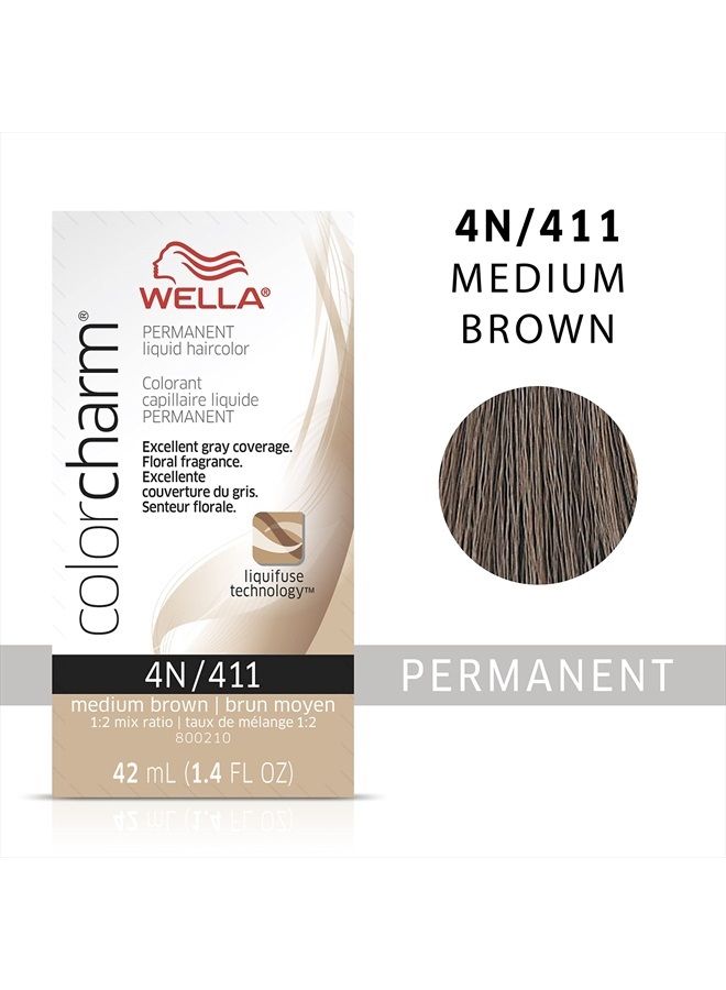 WELLA colorcharm Permanent Liquid Hair Color for Gray Coverage, 4N Medium Brown