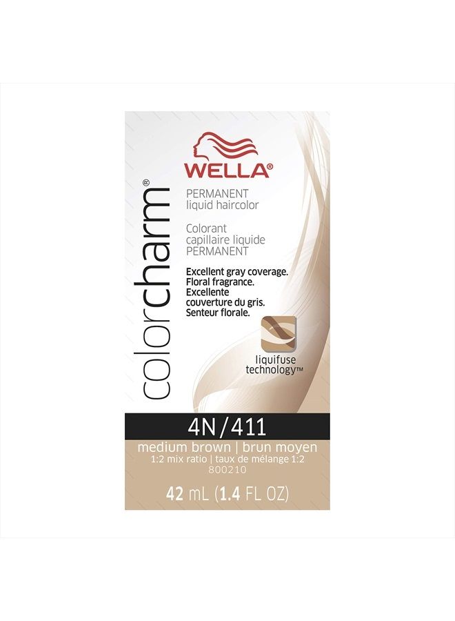 WELLA colorcharm Permanent Liquid Hair Color for Gray Coverage, 4N Medium Brown