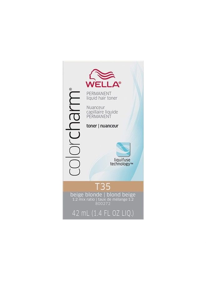 WELLA colorcharm Hair Toner, Neutralize Brass With Liquifuse Technology, T35 Beige Blonde, 1.4 oz