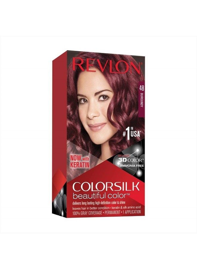 Colorsilk Beautiful Color Permanent Hair Color with 3D Gel Technology Keratin 100 Gray Coverage Hair Dye, 48 Burgundy, 1 Count