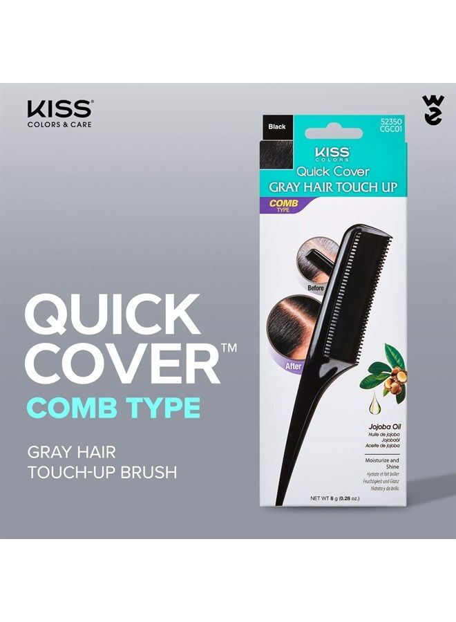RED by Kiss Quick Cover Root Touch Up Comb Type Water-Resistant Temporary Gray Concealer Cover Up Brush for Hair and Beard (Black)