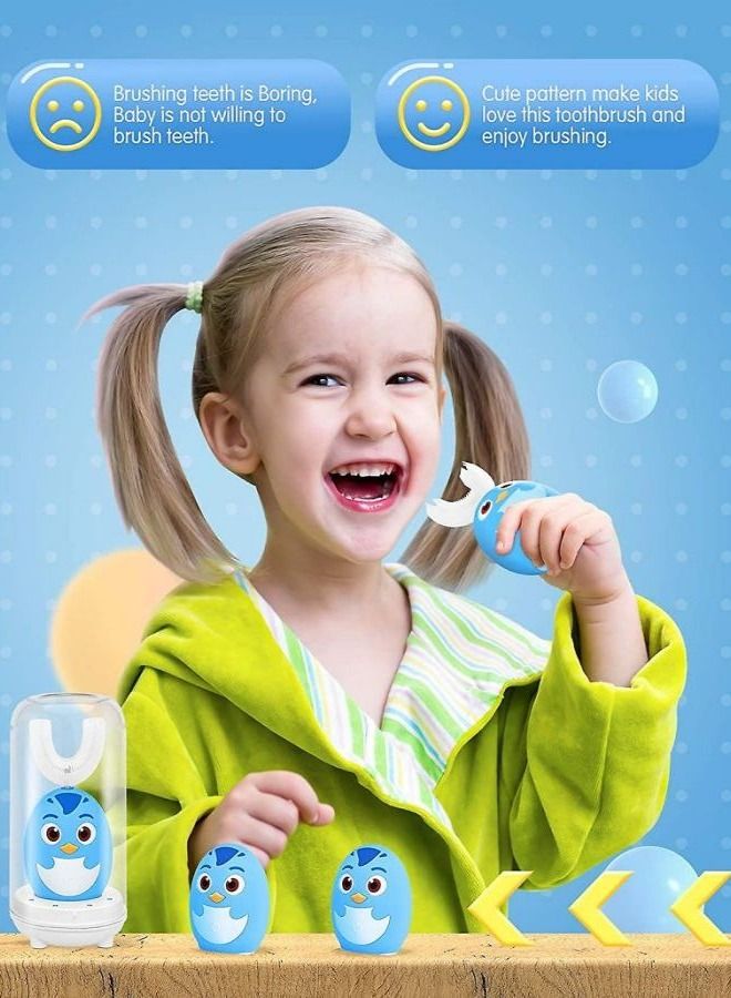 Children's Electric Toothbrush, Rechargeable U-Shaped Cartoon Toothbrush, 3 Modes Automatic 360 Degree All-round Cleaning Toothbrush, Suitable for Children Aged 2-6 (1pcBlue)
