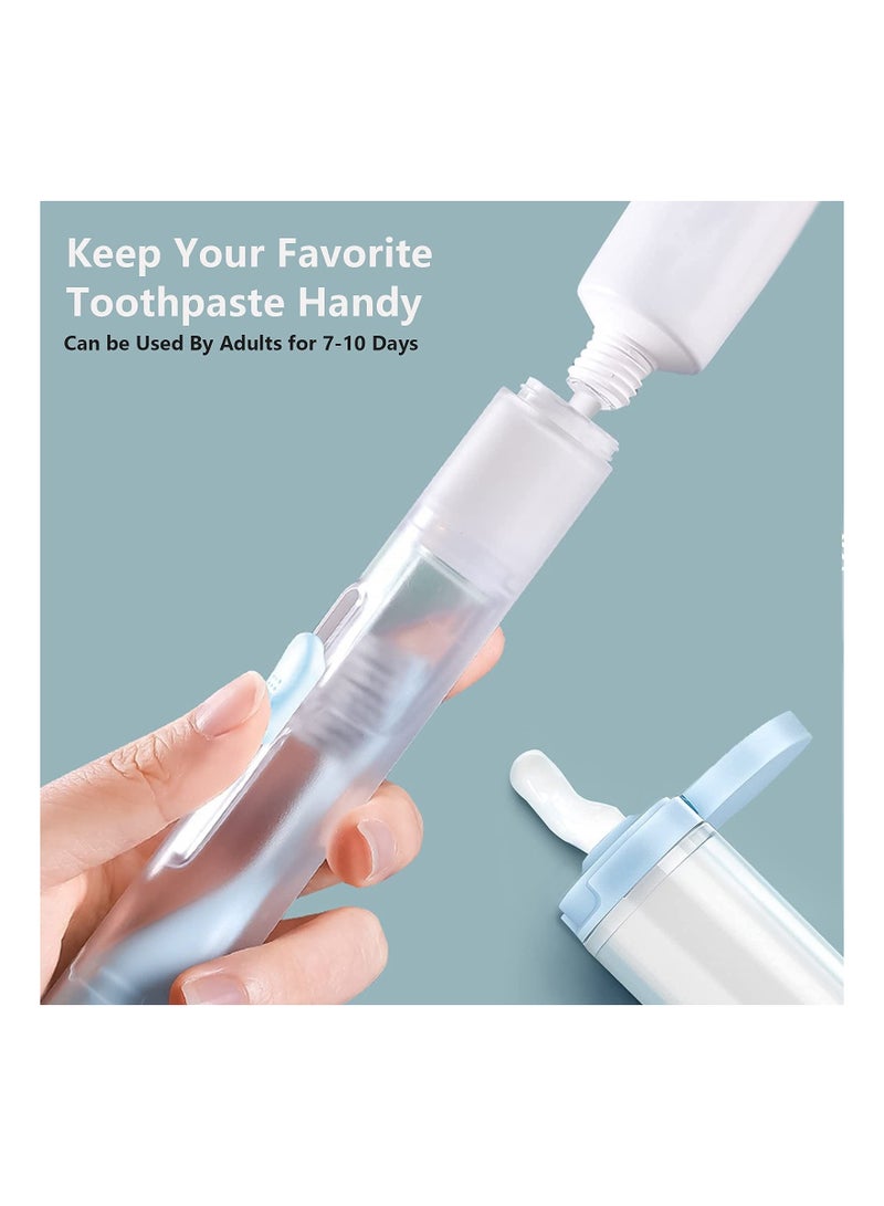 2Pcs Travel Toothbrushes Kit Fold Size Built-in Toothpaste Container, KASTWAVE Including 2 Cleaner Head Soft Bristles for Camping School Business Trip (Blue, White)