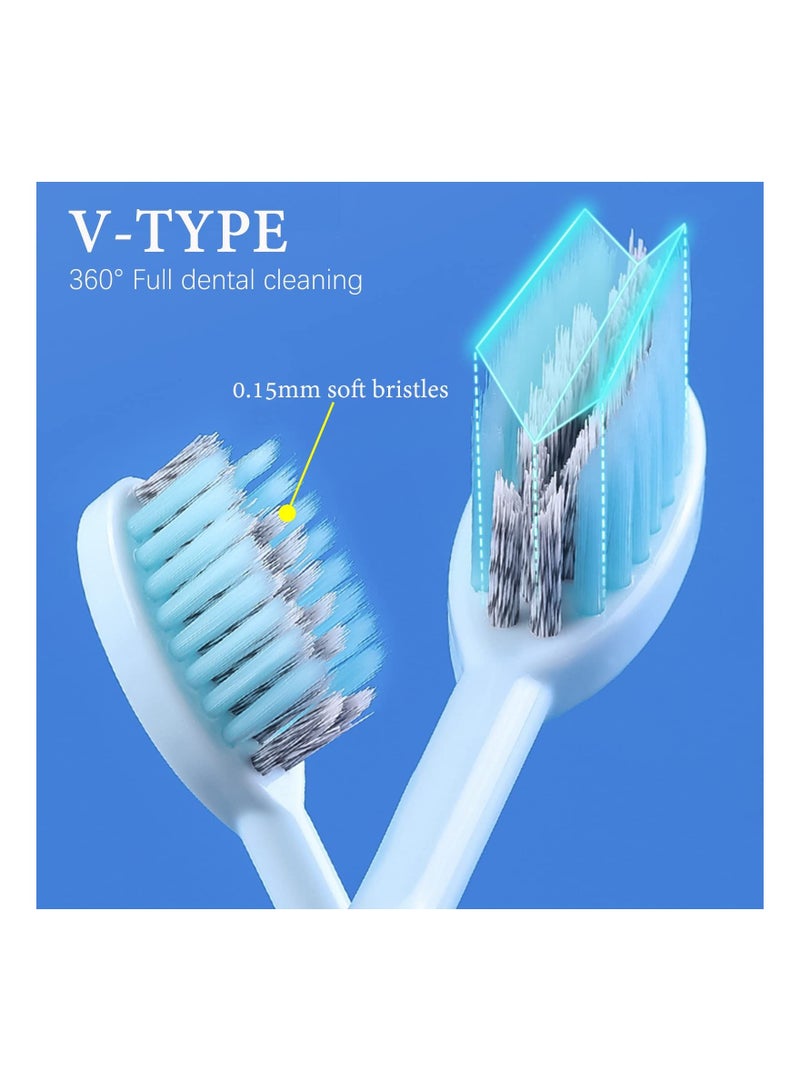 2Pcs Travel Toothbrushes Kit Fold Size Built-in Toothpaste Container, KASTWAVE Including 2 Cleaner Head Soft Bristles for Camping School Business Trip (Blue, White)