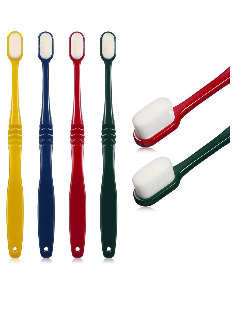 4 Pieces Soft Micro-Nano Manual Toothbrush Extra Bristles with 20,000 for Fragile Gums Adult Kid Children (Red, Dark Green, Yellow, Blue)