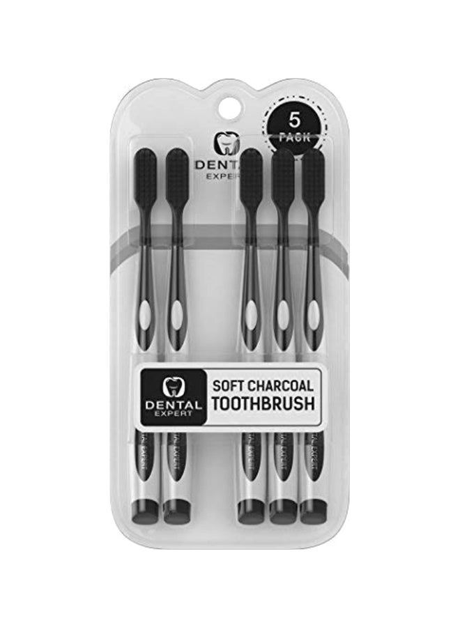 5-Piece Charcoal Slim Teeth Toothbrush Black/White