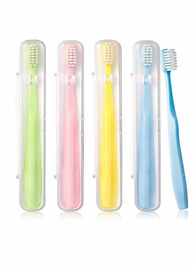 Extra Soft Toothbrush for Sensitive Teeth, 10000 Bristles Nano Toothbrush, Ultra Soft Toothbrushes for Adults & Elders, Portable Toothbrush with Individual Travel Case (4 Pcs)