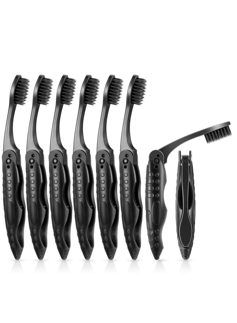 Portable Charcoal Toothbrush, 8 Packs Travel Folding Toothbrush with Soft Medium Bristles for Hiking Camping Traveling Toothbrushes Collapsible Kit