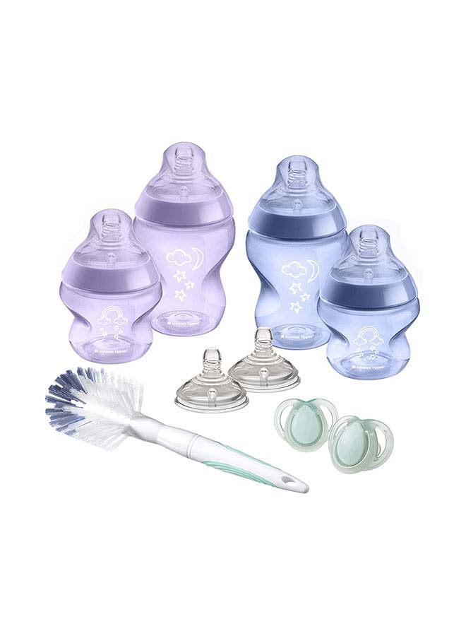 Closer to Nature Newborn Baby Bottle Starter Kit, Breast-Like Teats with Anti-Colic Valve, Mixed Sizes, Purple