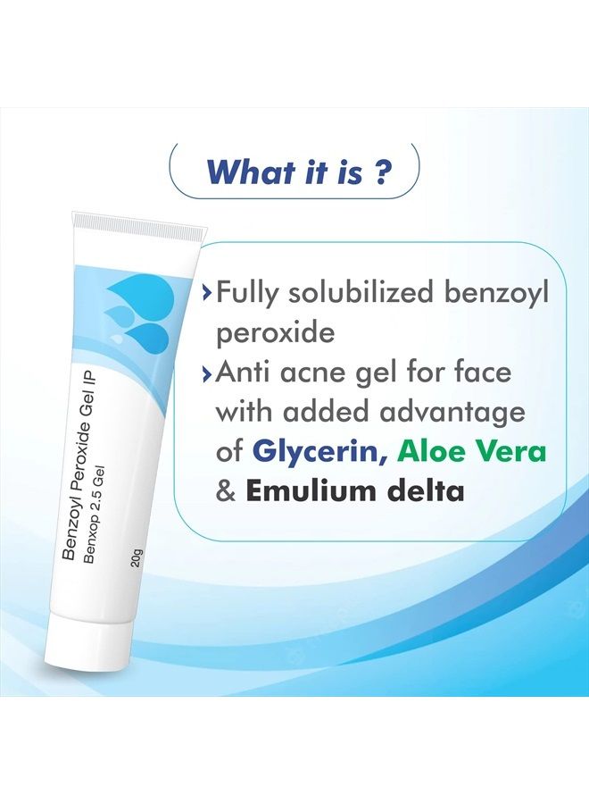 Benxop Benzoyl Peroxide 2.5% Pimples Cream 20gm (0.70 Fl Oz)