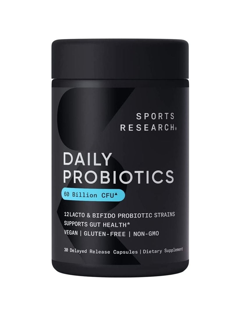 Sports Research, Daily Probiotics, 60 Billion CFU, 30 Delayed Release Capsules
