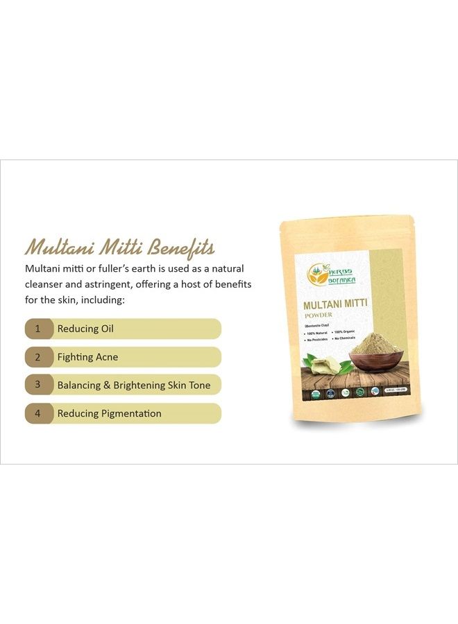 Multani Mitti Earth Clay Bentonite Clay 100% Organic Clay Mask Face Mask Skin Care Indian Healing Kaolin Clay Indian Deep Pure Grade Cleansing Sodium Facial Calcium Natural Green Secret 5.3 Oz