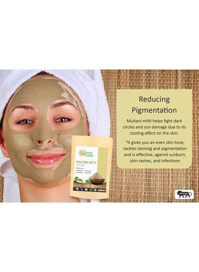 Multani Mitti Earth Clay Bentonite Clay 100% Organic Clay Mask Face Mask Skin Care Indian Healing Kaolin Clay Indian Deep Pure Grade Cleansing Sodium Facial Calcium Natural Green Secret 5.3 Oz