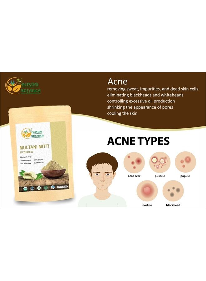 Multani Mitti Earth Clay Bentonite Clay 100% Organic Clay Mask Face Mask Skin Care Indian Healing Kaolin Clay Indian Deep Pure Grade Cleansing Sodium Facial Calcium Natural Green Secret 5.3 Oz