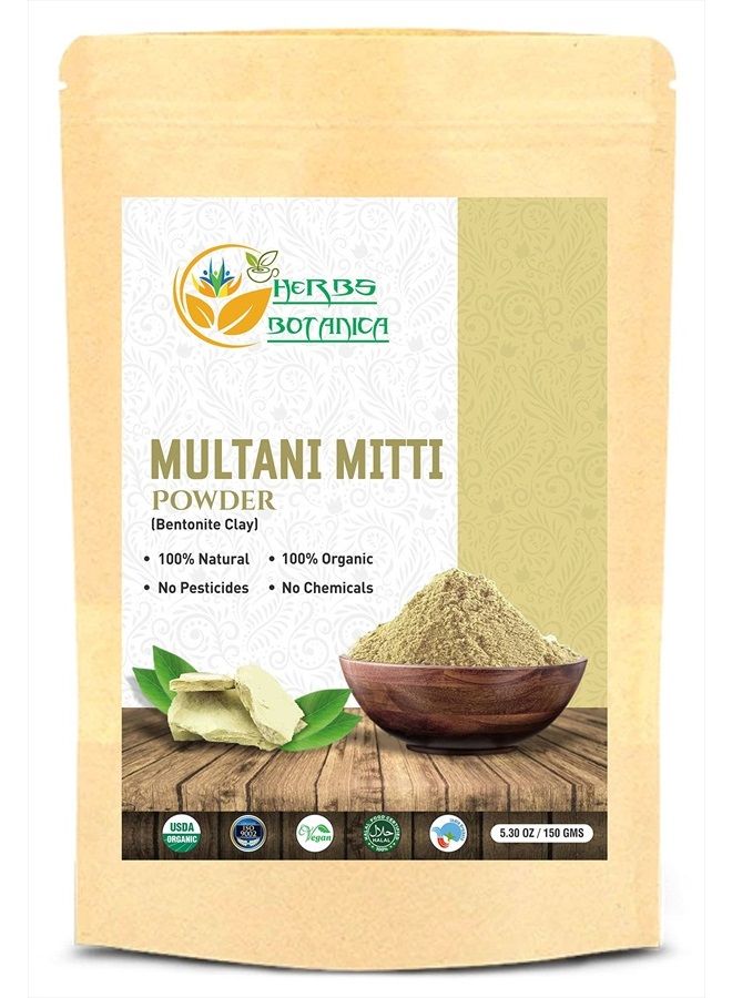 Multani Mitti Earth Clay Bentonite Clay 100% Organic Clay Mask Face Mask Skin Care Indian Healing Kaolin Clay Indian Deep Pure Grade Cleansing Sodium Facial Calcium Natural Green Secret 5.3 Oz