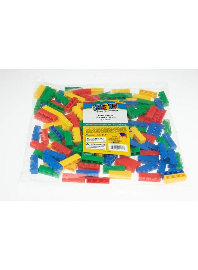Classic Briks Building Starter Kit 100% Compatible With All Major Brick Brands 1X4 4 Colors 144 Pieces