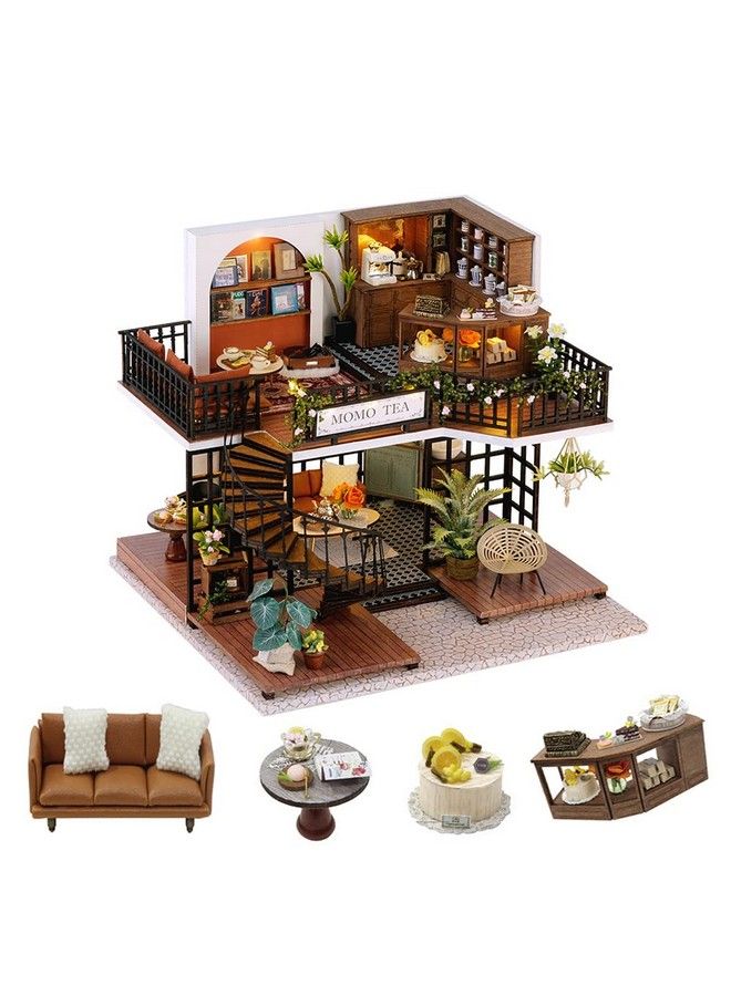 Dollhouse Miniature Diy House Kit Creative Room With Furniture For Romantic Artwork Gift (Forest Teashop)