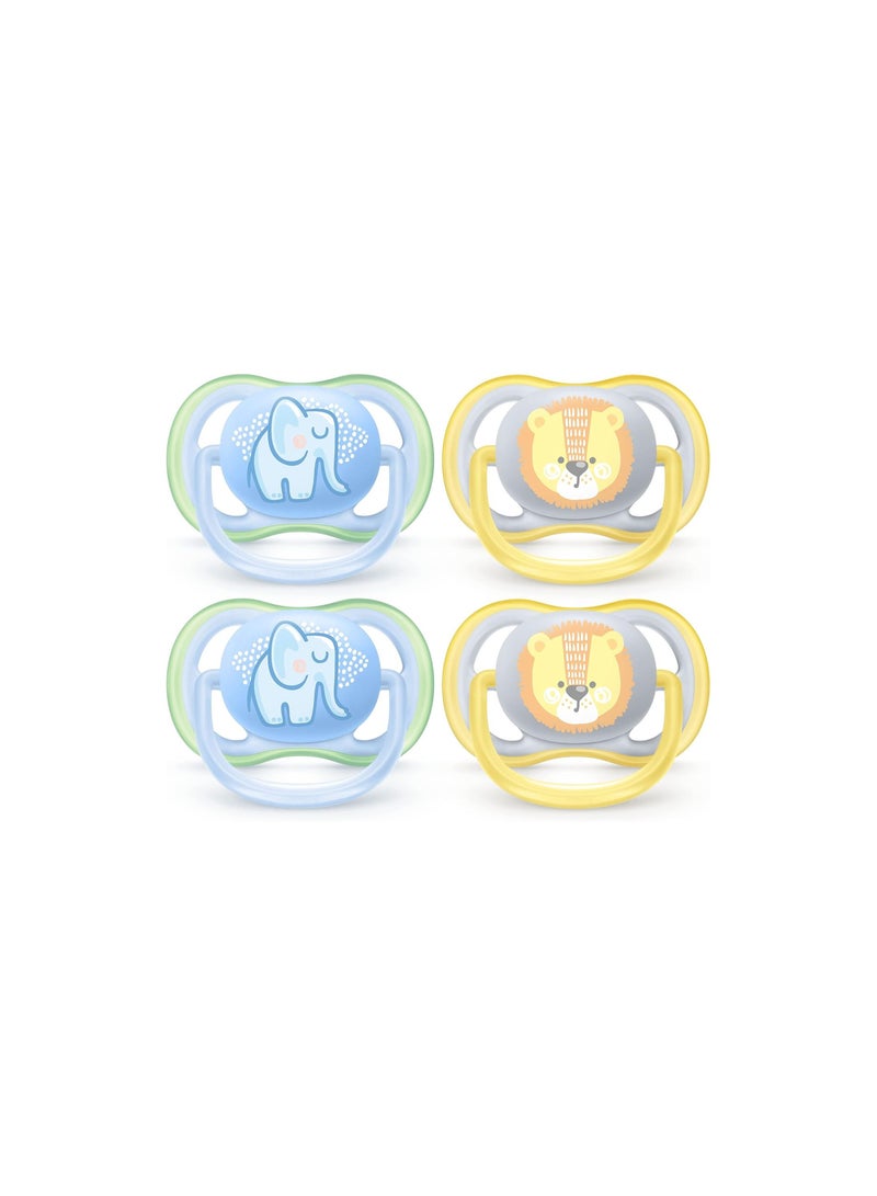 2 Pieces Ultra Air Freeflow Soother Elephant/Owl 0-6M - Assorted