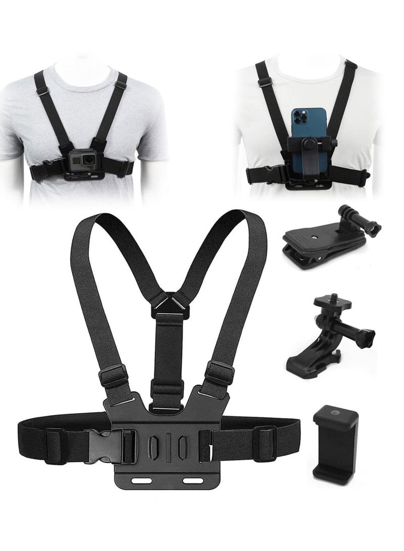 Camera Chest Mount Strap Harness for DJI Osmo KASTWAVE Adjustable Cell Phone with Sports Installation Bracket kit Mobile Backpack Clip Holder