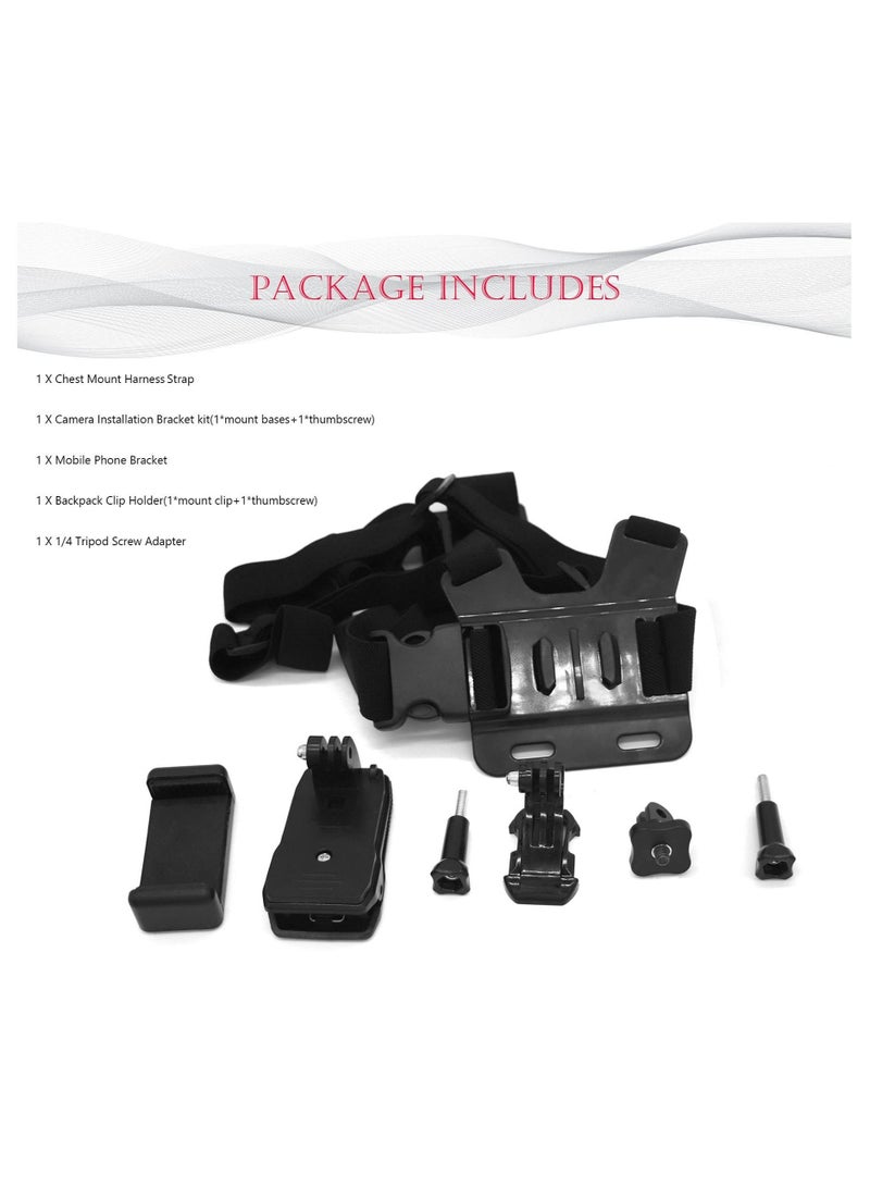 Camera Chest Mount Strap Harness for DJI Osmo KASTWAVE Adjustable Cell Phone with Sports Installation Bracket kit Mobile Backpack Clip Holder