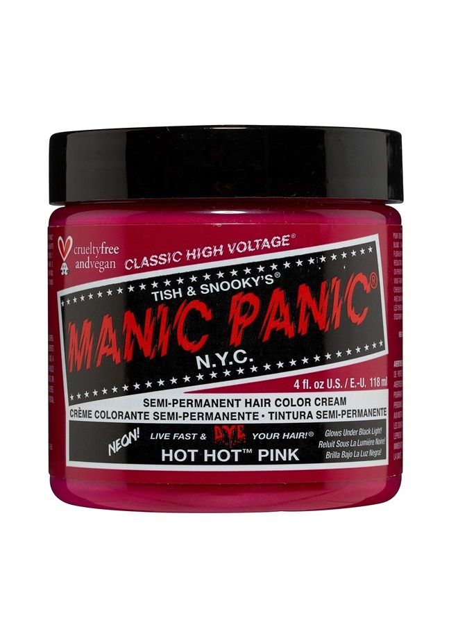 Hot Hot Pink Hair Dye - Classic High Voltage - Semi Permanent Cool-toned Medium Neon Pink Hair Color That Glows In Blacklight - Vegan, PPD & Ammonia Free (4oz)