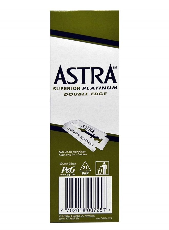 Astra Superior Platinum Double Edge Shaving Razor Blades 100 Pcs Barber Favored by Astra