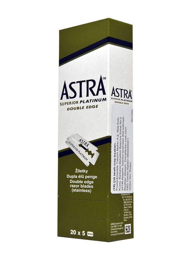 Astra Superior Platinum Double Edge Shaving Razor Blades 100 Pcs Barber Favored by Astra